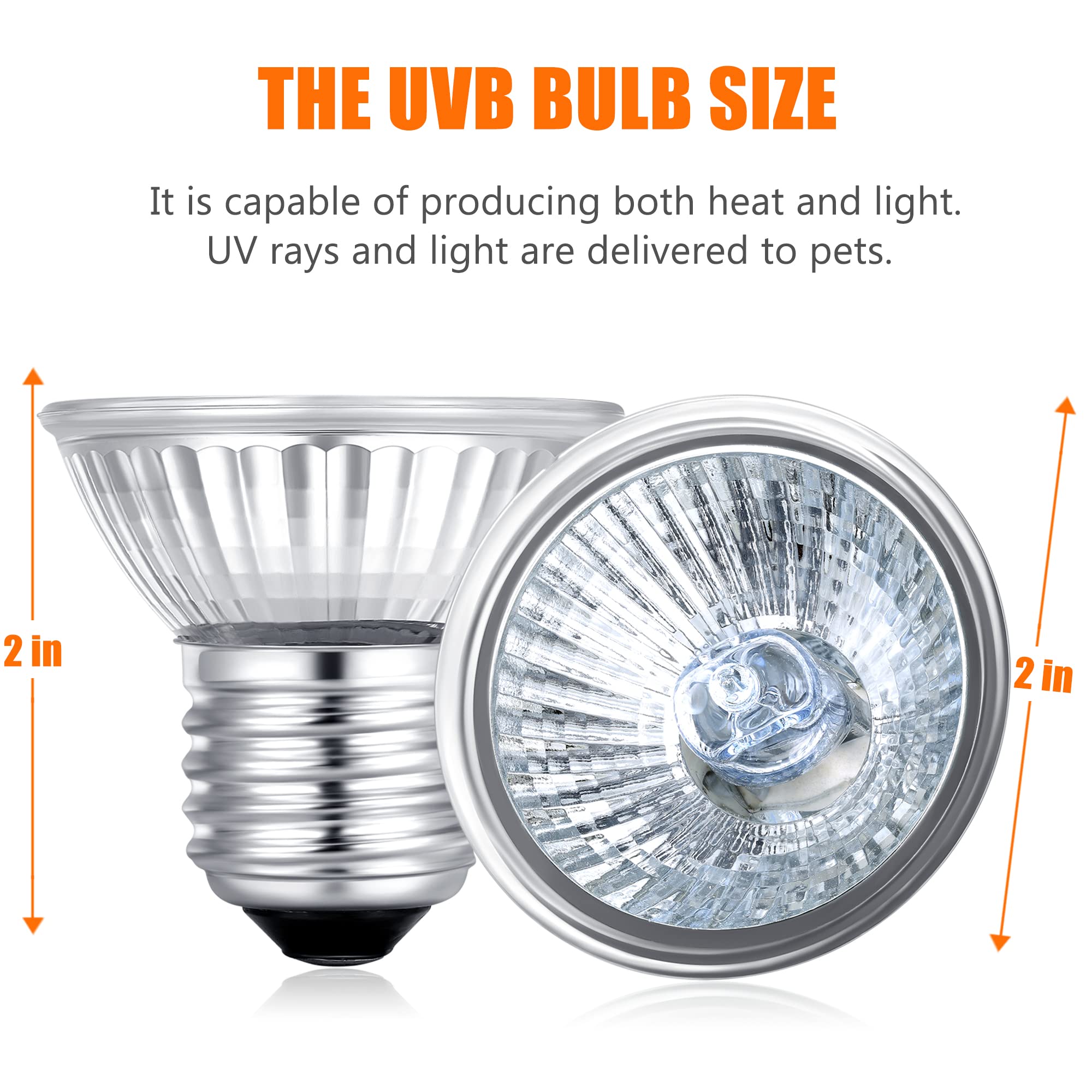 Fischuel Reptile Uv Bulb - 2 Pack 50W Uvb Bulbs, Habitat Basking Heat Lamp For Terrarium (E27, 110V)